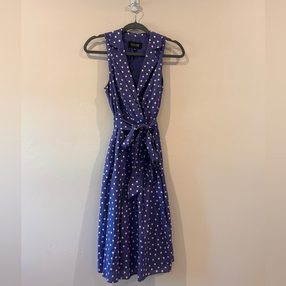 Black Label by Evan Picone Blue Polka‑Dot Midi Dress